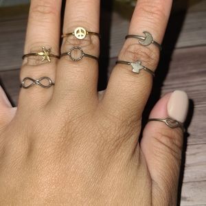 Dainty stacking  rings peace moon angel infinity